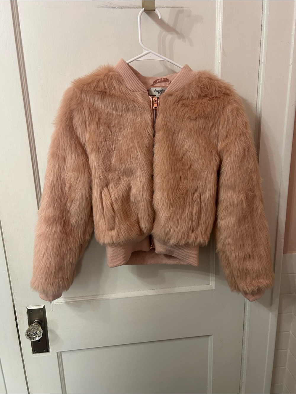 Charlotte Russe Rose Blush Faux Fur Bomber Jacket